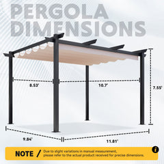 Pergola dimensions diagram with measurements on a white background
