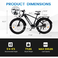 EROMMY Electric Bike for Adults 1500W, 26" Fat Tire E-Bike with 48V 15AH Battery, 27MPH Top Speed & 62 Miles Range, 7-Speed Electric Mountain Bicycle