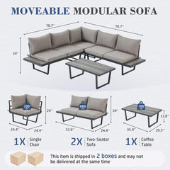 EROMMY Patio Conversation Sets, 4 Piece  Outdoor Patio Furniture Set, Outdoor Furniture with Coffee Table, Gray