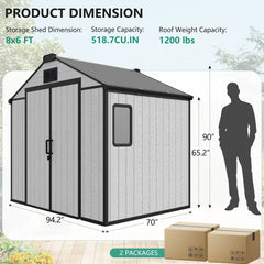 EROMMY 8x6 FT Outdoor Storage Shed, Heavy Duty with Floor & Air Vent for Bikes, Tools, Lawnmowers