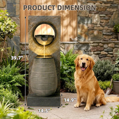 EROMMY 39.7" Water Fountain Outdoor with LED Lights – Resin Garden Fountain for Patio, Poolside, Deck & Indoor Use – Calming Flowing Water Sound for Relaxation – Easy Assembly