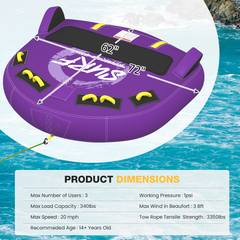 EROMMY 3-Person Deck Towable Tubes for Boating with Winged Side Bolsters and Towable Rope, Padded Bolster Guard Handles & Quick-Connect Tow Point