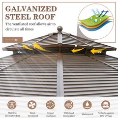 EROMMY 12'x12' Hardtop Gazebo Canopy Galvanized Steel Pergolas with Netting & Curtains