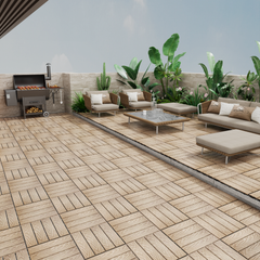 22 PCS Interlocking WPC Deck Tiles 11.8" x 11.8" – Natural Wood Look Composite Flooring for Patio, Balcony, Bathroom, Garden & Poolside, Waterproof, Non-Slip, All-Weather Use-Erommy