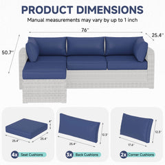 EROMMY 9-Piece Outdoor Sectional Cushions for 4-Seat Sofa, Waterproof Deep Seat w/ Non-Slip & Machine Washable Covers, Navy Blue