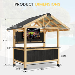 EROMMY 9' x 6' Bar Gazebo with TV Mount, Wood Outdoor Entertaining  Bar Set with Galvanized Steel Roof, Grill Gazebo For Patio