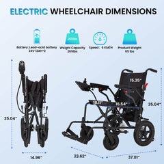 EROMMY Foldable Electric Wheelchair, Lightweight Power Wheelchair with 500W Dual Motor, Storage Bag, 15 Miles Long Range, Black