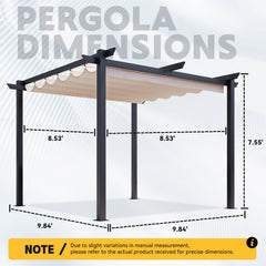 Pergola dimensions diagram with measurements on a white background