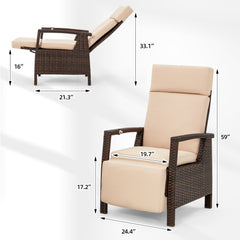EROMMY Outdoor Recliner Chair Set of 2, up to 150°with Removable Cushion, Khaki