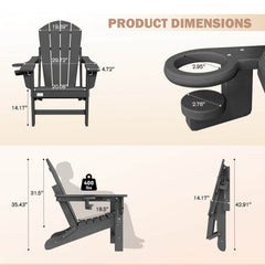 EROMMY 3-Position Adjustable Adirondack Chair, 400LBS HDPE Folding Outdoor Chair with Cup Holder, Gray
