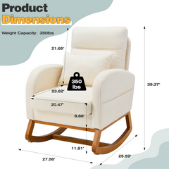 EROMMY Solid Wood Rocking Chair with Cushion & Blanket, Beige, High Legs