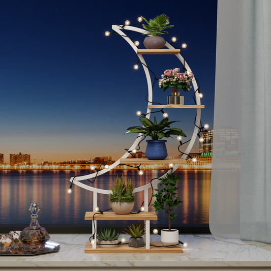 EROMMY 5 Tier Plant Stands for Indoor Plants Multiple with Hanging Hook, Moon-Shape
