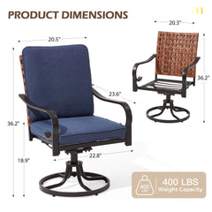EROMMY Swivel Patio Chairs Set of 2 with Thickened Cushions, Blue