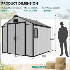 EROMMY 8x8 FT Outdoor Storage Shed, Heavy Duty with Floor & Air Vent for Bikes, Tools, Lawnmowers