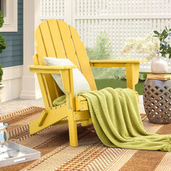 EROMMY Folding Adirondack Chair HDPE Poly Lumber Weather Resistant Balcony Porch Chairs Outdoor Chair for Patio, Lawn, Backyard, Yellow