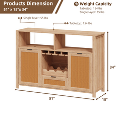 EROMMY Farmhouse Bar Cabinet with Storage, Wine Racks and Drawers for Dining Room and Living Room,Beige