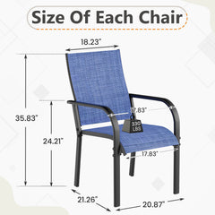 EROMMY Patio Chairs Set of 4, 330 LBS Capacity, 17.83" Widened Outdoor Dining Chairs with All Weather Quick-Drying Textilene & Metal Frame, Blue