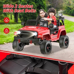 EROMMY 2 Seater Ride on Truck Car 24V Kids Electric Vehicles w/Parent Remote Control, 4WD Toddlers Toy Car w/Safety Belt,Forward and Reverse,Battery Powered Truck for Big Kids Boys Girls Aged 3-8-Red