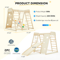 EROMMY 8-in-1 Wooden Climbing Toys, Indoor Playground Jungle Gym, Kids Playground Climbing Gym for Toddlers, with Slide, Monkey Bar, Climbing Wall, Wood & Rope Ladder