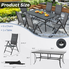 EROMMY 7-Piece Patio Dining Set: Durable Aluminum Chairs & Metal Table, Foldable Design, All-Weather Outdoor Furniture for Lawn, Backyard, Garden, Patio (Dark Gray)