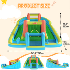 EROMMY Inflatable Bounce House with Double Slide, Bouncy Castle for Kids 3-12 with Blower, Water Cannon, Football Net, Jumping, Climbing Wall, Basketball Hoop, Backyard Water Park for Kids