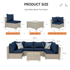 EROMMY 7 Piece Outdoor Patio Furniture Set, Outdoor Sectional Conversation Furniture Chair with Coffee Table,outdoor couch