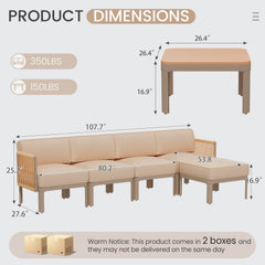 EROMMY 6-Piece Aluminum Outdoor Sectional Sofa Set with Ottoman, Cushions & Coffee Table, Beige