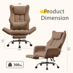EROMMY Ergonomic Cross Legged Office Chair with Footrest,Big and Tall Leather Executive Chair with Reversible Armrest,Lumbar Pillow and Wheels,155° Reclining Computer Wide Desk Chair for Home,Office (Brown)