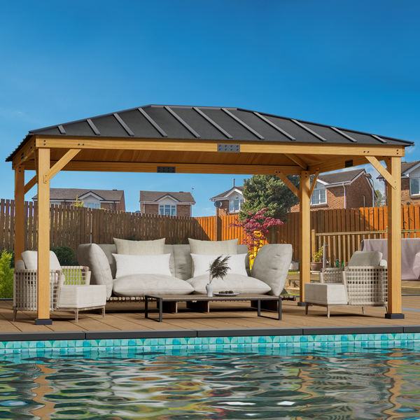 EROMMY 12' x 16' Wood Gazebo Spruce Solid Wooden Frame Pavilion