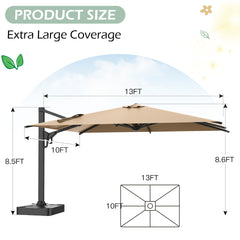 EROMMY 10 x 13 Outdoor Large Offset Umbrella, Base Excluded - Brown