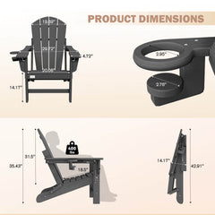 EROMMY 3-Position Adjustable Adirondack Chairs Set of 2, 400LBS HDPE Folding Outdoor Chairs with Cup Holder, Gray