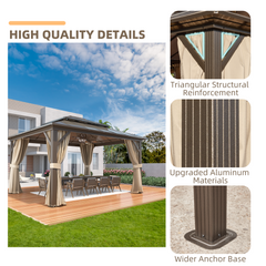 EROMMY 12' x 14' Hardtop Gazebo, Outdoor Gazebo with Polycarbonate Vertical Stripe Double Canopy, Aluminum Gazebo with Netting and Curtains for Patios