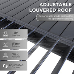 EROMMY Outdoor Louvered Pergola, 10' x 18' Aluminum Pergola with Adjustable Rainproof Roof, Modern Patio Hardtop Gazebo, Heavy-Duty Outdoor Pergola for Deck, Backyard, Garden,  Dark Grey