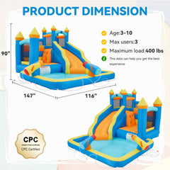 EROMMY Bouncy Castle, Inflatable Bounce House with Blower, Jumping Castle with Water Slides for Kids Backyard, High Quality Oxford Cloth Heavy Duty, Idea for Kids 3-6