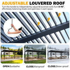 EROMMY Pergola Louvered 12x20, Aluminum Hardtop Pergola with Adjustable Roof for Sun & Rain Shade, Outdoor Gazebo with Integrated Drainage System, Modern Rustproof Patio Canopy Carport