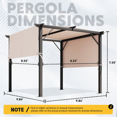 Pergola dimensions shown with measurements on a white background