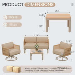 EROMMY 4 Piece Patio Furniture Set,Swivel Glider Rocking Chairs with 6" Thick Cushions, Loveseat & Coffee Table, Beige