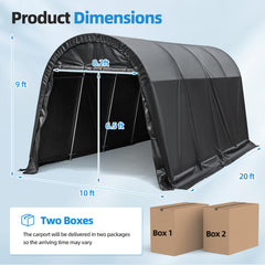 EROMMY 10' x 20' Carport Heavy Duty, Portable Garage with All-Steel Metal Frame and Round Style Roof, Anti-Snow Outdoor Shelter