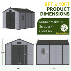 8x10 FT Outdoor Storage Shed, Weather-Resistant Shed with Lockable Double Doors & Built-In Floor, Sloped Roof Outdoor Shed for Backyard, Patio & Lawn, Black