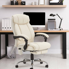 Erommy Executive Heat and Massage Reclining Leather Ergonomic Office Chair Beige