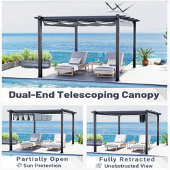 EROMMY Retractable Pergola 12x16 Ft, Outdoor Aluminum Shelter with Dual Adjustable Sun Shade Canopy for Patio Backyard, Locking System Includes Straps & Screws (Gray)