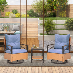 EROMMY 3-Piece Patio Swivel Rocker Set with Rattan Coffee Table, Blue