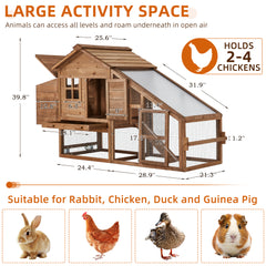 EROMMY Chicken Coop Large Wooden Chicken Tractor 71" with Nesting Box, Wheels, Waterproof Roof, Pull Out Tray, for 4-6 Poultry