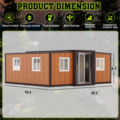 EROMMY 20ft Portable Modular Folding House, Expandable Container Home with 2 Bedrooms and Fully Equipped Bathroom, Prefab Boxable Home with Kitchen for Adults Living