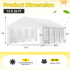 EROMMY Heavy Duty Party Tent with Removable Sidewalls & Storage Bags, White