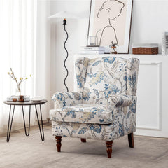 EROMMY Fabric Accent Chair, Modern Upholstered Armchair with Solid Leg, Leisure Single Sofa Chair, Floral Print