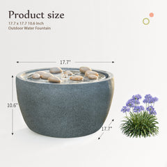EROMMY 10.6"Tall Outdoor Water Fountain - Resin Garden Water Feature with LED Lights Effect for Patio Deck Yard Home,Gray