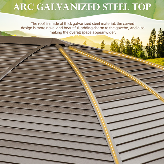 EROMMY 10' x 13' Hardtop Gazebo with Galvanized Steel Roof, Arc Roof Gazebo with Aluminum Frame