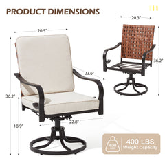 EROMMY Swivel Patio Chairs Set of 2 with Thickened Cushions, Beige