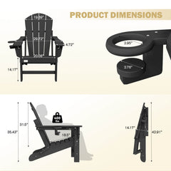 EROMMY 3-Position Adjustable Adirondack Chairs Set of 2, 400LBS HDPE Folding Outdoor Chairs with Cup Holder, Black